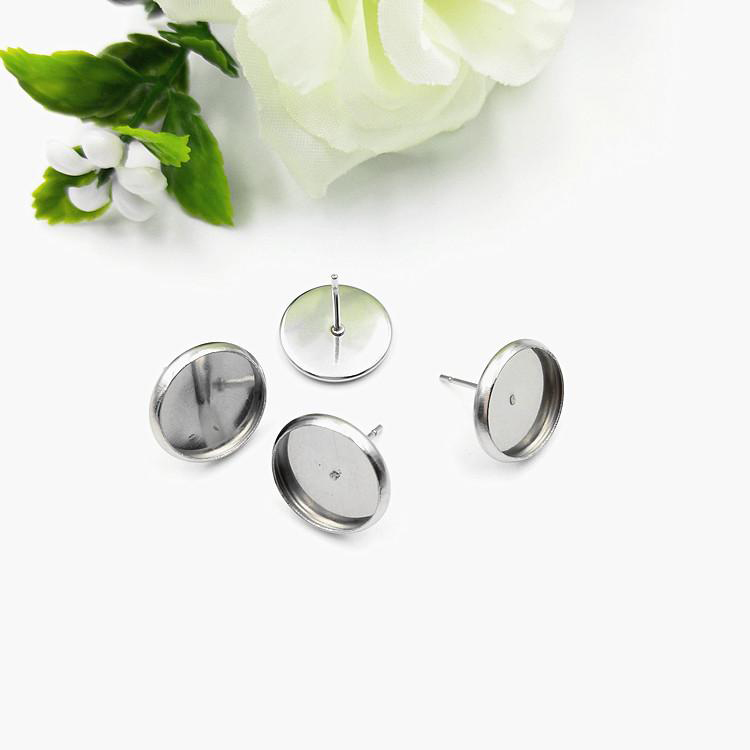 5 Pairs 10 087 Cabochon Earring Studs Silver Plated Blank Post 8-10-12mm