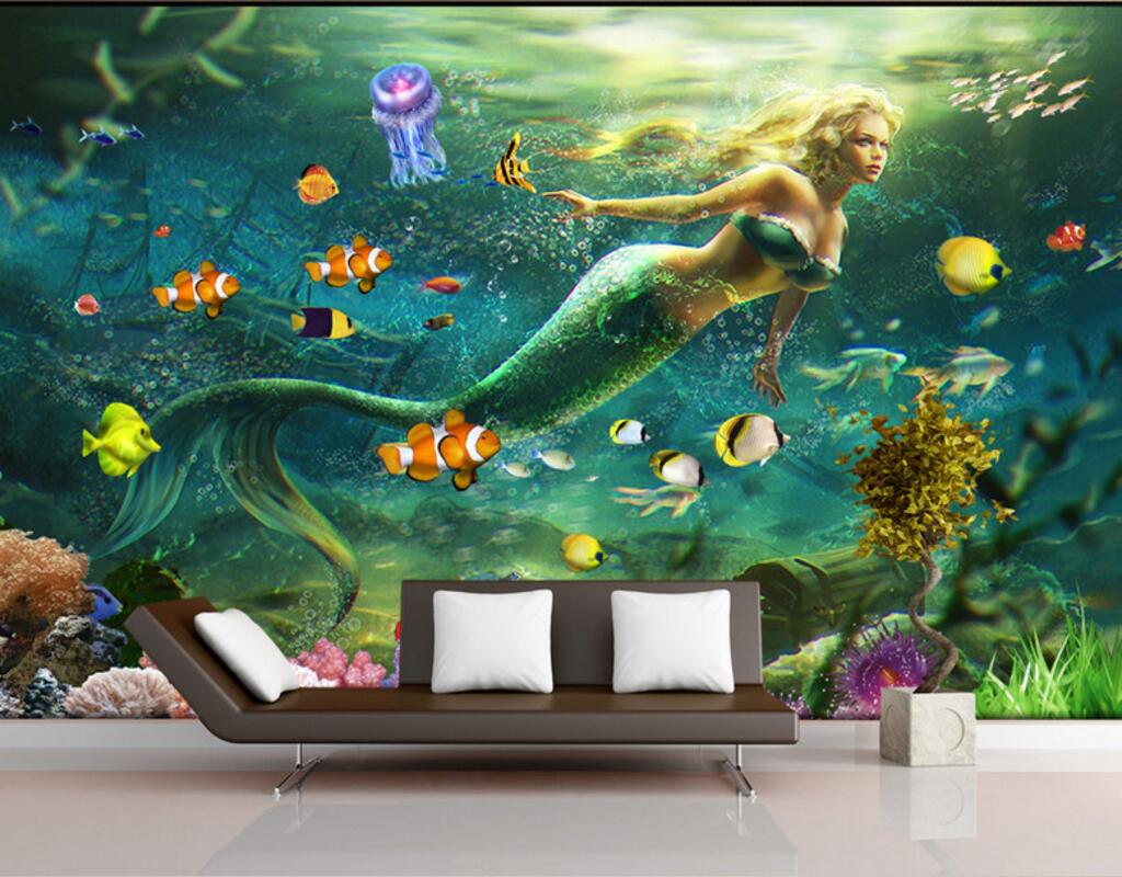 

WDBH 3d wallpaper custom photo Fantasy underwater mermaid background painting living room home decor 3d wall muals wall paper for walls 3 d, Non-woven