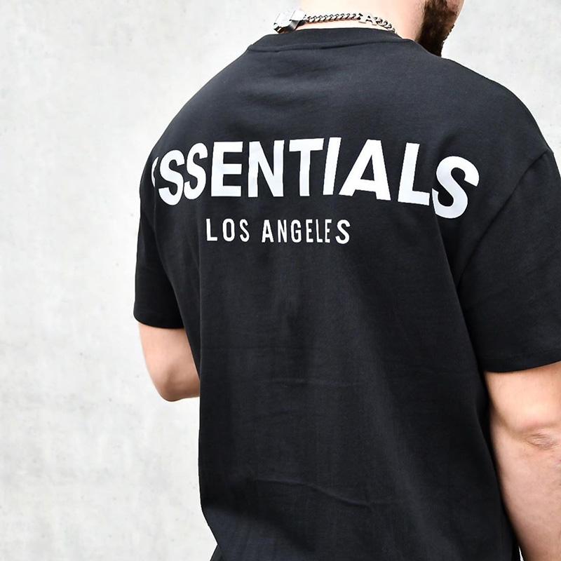 

FOG Essentials LA Limited Reflective Tee Fear of God Oversize T-shirts FG Essentials Casual T Shirt Men Women Hip Hop Skateboard Streetwear, White