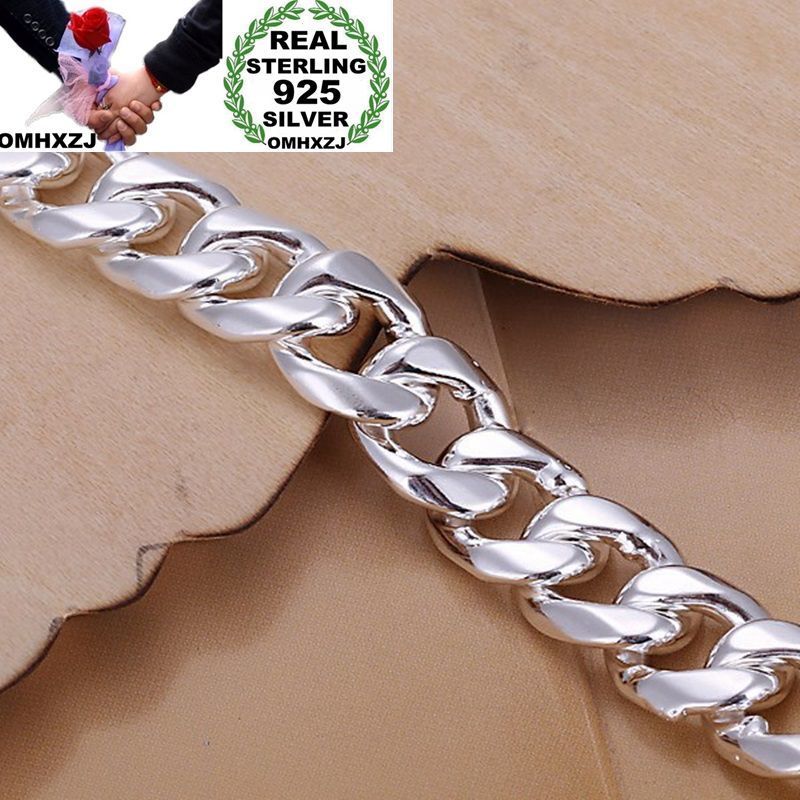

OMHXZJ Wholesale European Fashion Man Party Wedding Gift Wide Silver 925 sterling silver Chain Necklace NA188