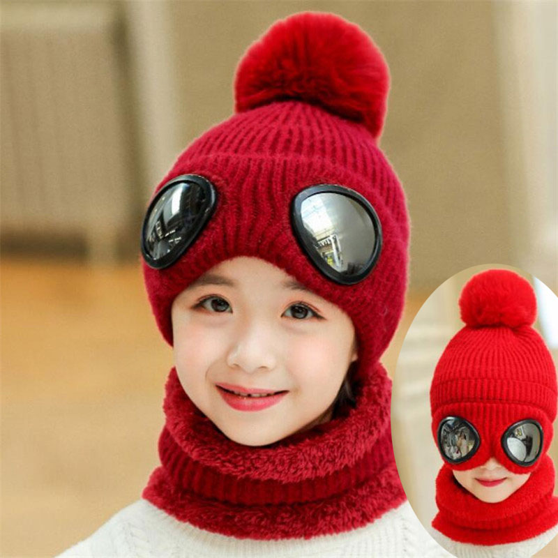 Am _ Winter Süß Baby Junge Mädchen Brille Design Ohrenklappe Mütze Pilot Hut