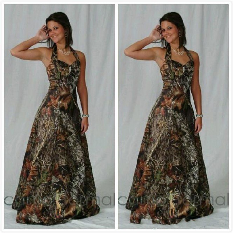 

Country Style Camo Bridesmaid Dresses Halter Prom Dresses with Crystal Beads Custom Made Wedding Party Gowns Plus Size Maid of Honor Dress