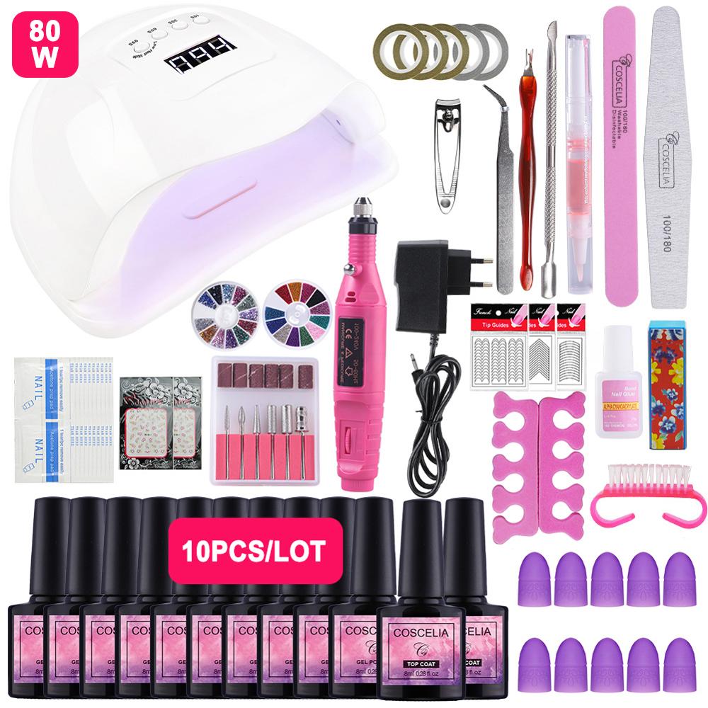 

Nail Set UV LED Lamp Dryer With 10pcs Nail Gel Polish Kit Soak Off Manicure Tools Set Gel Polish Kit For Art Tools