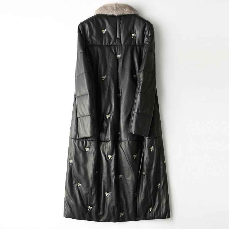 

Women Geniune Down Coat Korean Fashion Sheepskin Leather Collar Jacket HQ22-YFG920B YY442, Black