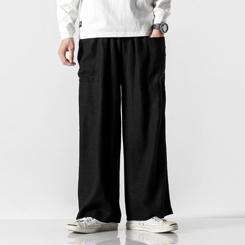

Male Chinese Style Vintage Long Trousers Wide Leg Pant Men Cotton Linen Casual Loose Straight Pant Plus Size -5XL, Beige
