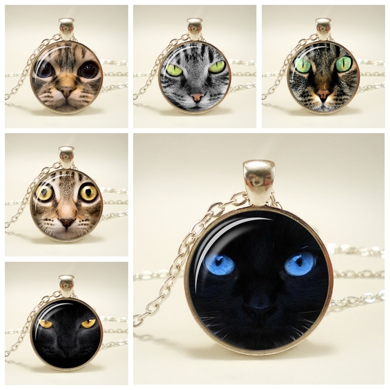 

Newest Painting Black Cat Pendent Necklace For Pet Lovers Cat Pendant Jewelry Glass Cabochon Necklace For Women Girls Gift