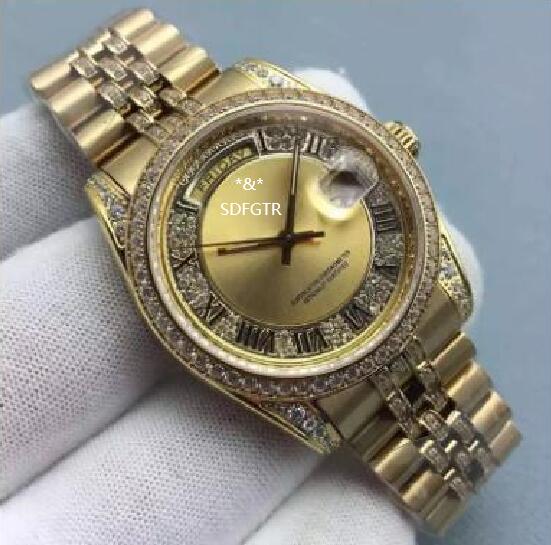 

2020 New diamonds Gold Men Watch Watches Steel diamond Dial 36MM Mens Womens Ladies Automatic Iced Out Day Date Couples WristWatches, No watch
