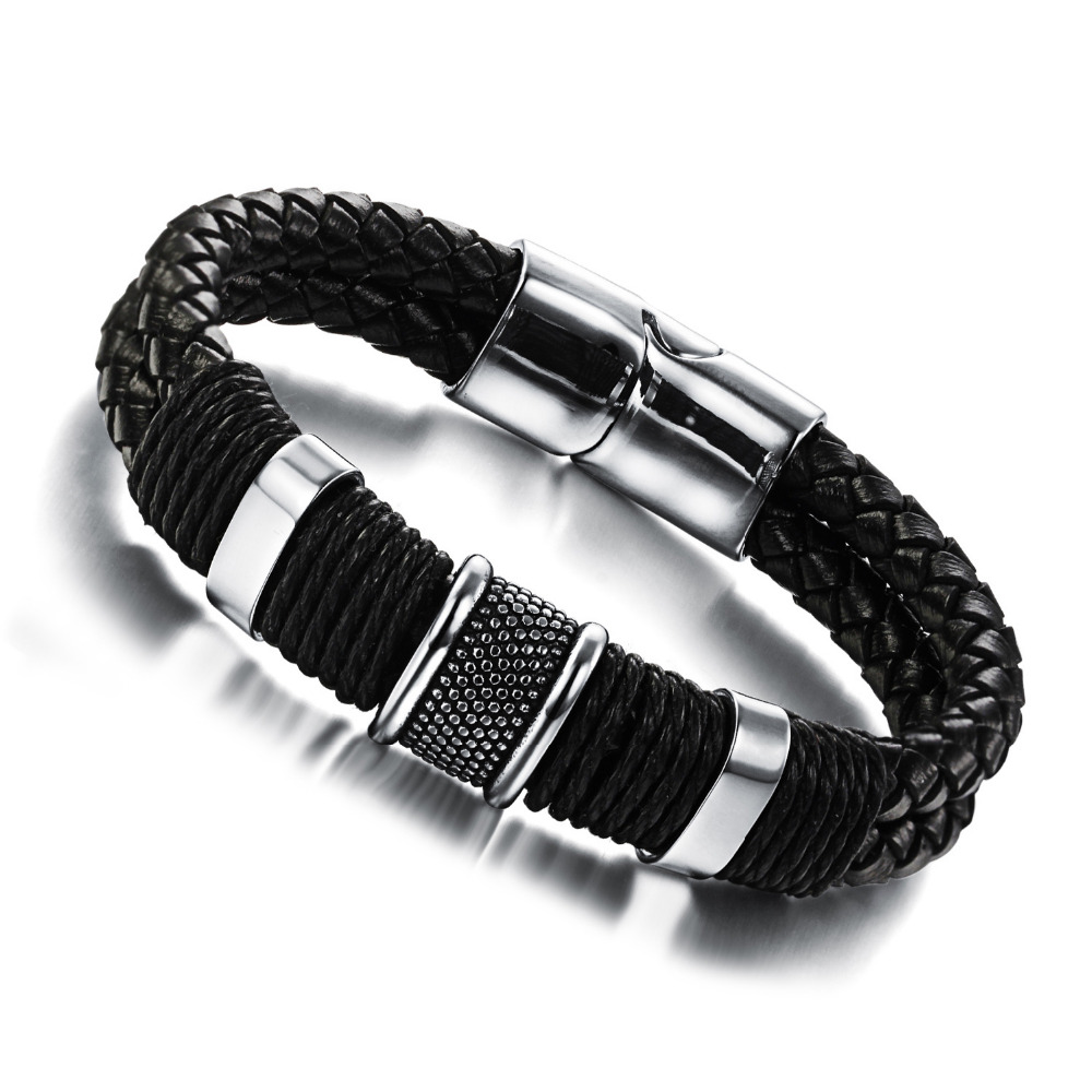 

Handmade Genuine Leather Weaved Double Layer Man Bracelets Casual Sporty Bicycle Motorcycle Delicate Cool Men Jewelry PH891, Golden;silver