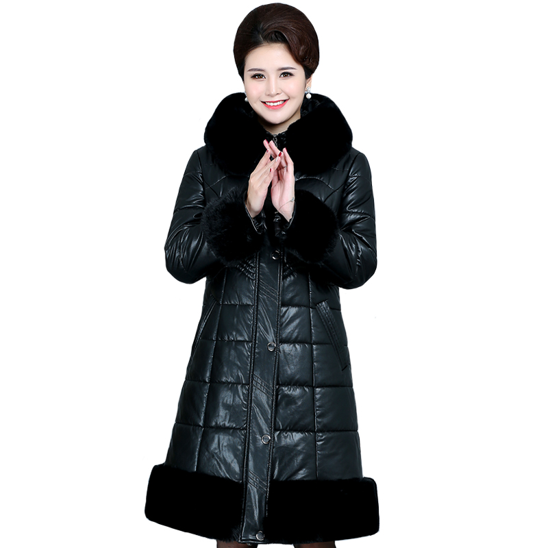 

High Quality Winter Leather Jacket Women Thicken Warm Winter Jacket Women Long Parka With Fur Leather Coats Female Plus Size 6XL, Black