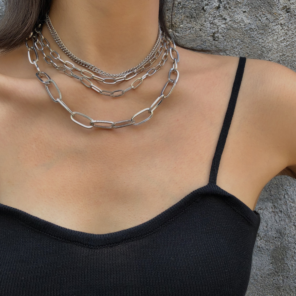 

Punk Hip Hop Multi Layer Chunky Thick Choker Necklace Collar Vintage Curb Cuba Chain Necklace For Women Men Jewelry