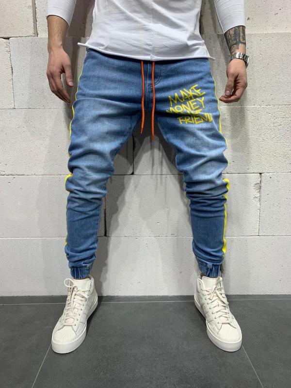 

5083 - Blue Neon Strip Jogger Men Pants, As pic