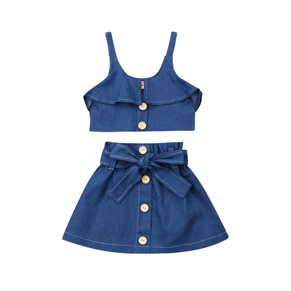 Enfants filles Tenues Denim enfants Sling Gilet Hauts + Jupe en denim été Sets de mode Boutique Vêtements bébé
