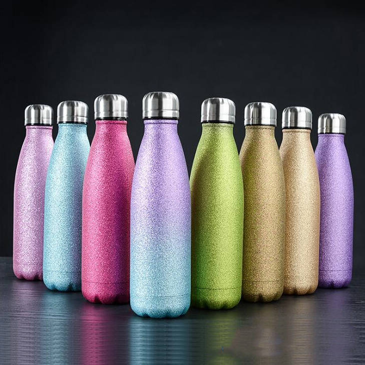

Water Bottle Glitter Thermos Cups Cola Shaped Stainless Steel Tumbler Outdoor Sports Coffee Mugs Insulated Cups Kitchen Accessories D6762
