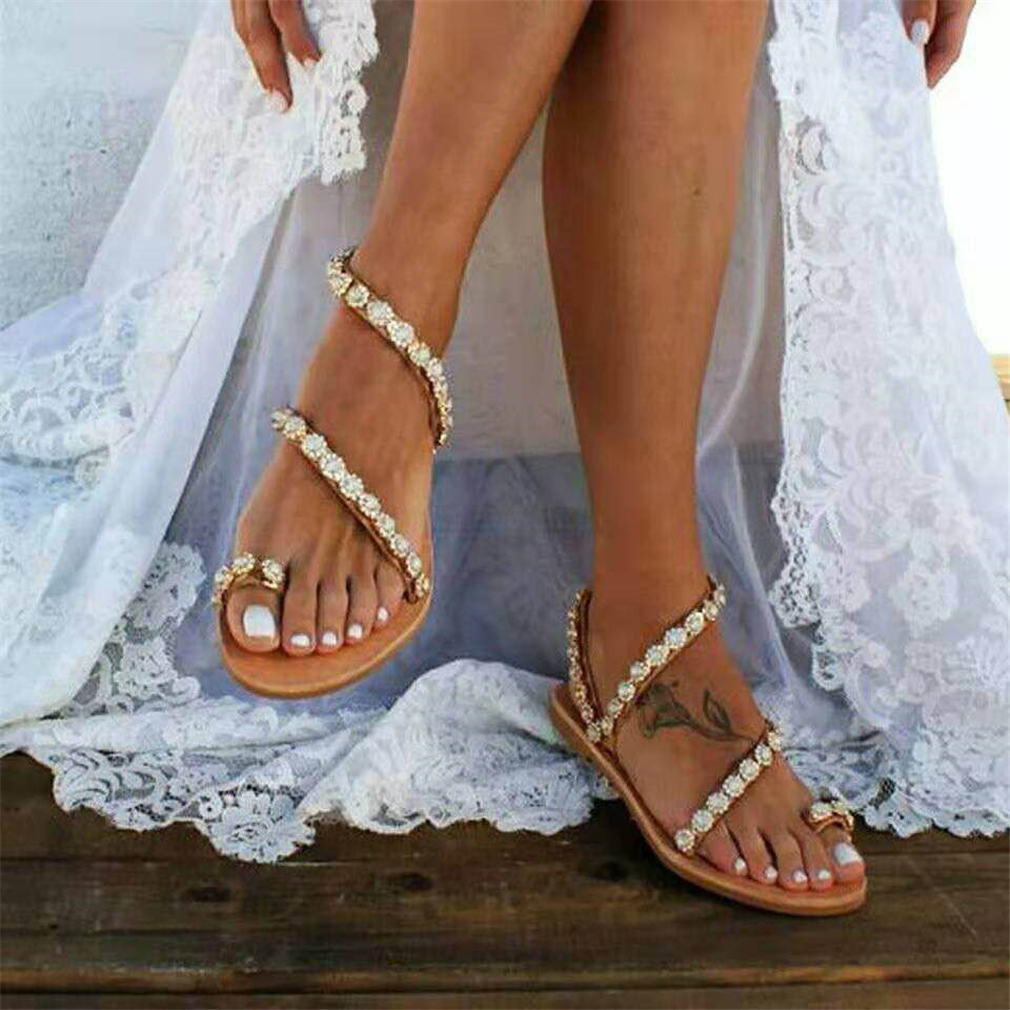 Femmes Sandales Gladiator 2020 Summer Casual Chaussures Bohême Mujer Chaussures De Mariage Crystal Féminina Feminine Femmes Flip Flop Sandales de