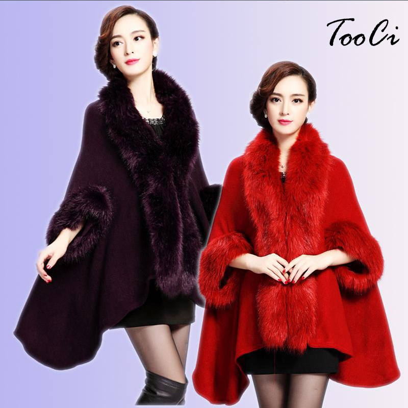 

2018 Europe Style Fashion Winter Women Faux Fur Coat Poncho Cape Outerwear Feminino Casaquinho Cardigan Shawl Cloak 5 Colours, Black