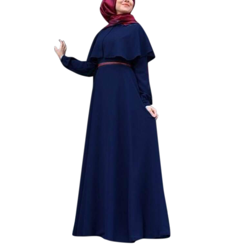 

Abaya Dress Women Islamic Clothing Fashion Muslim Dresses Shawl Long Sleeve Vestidos for Musliman Elegant Abayas Dark Blue 2020