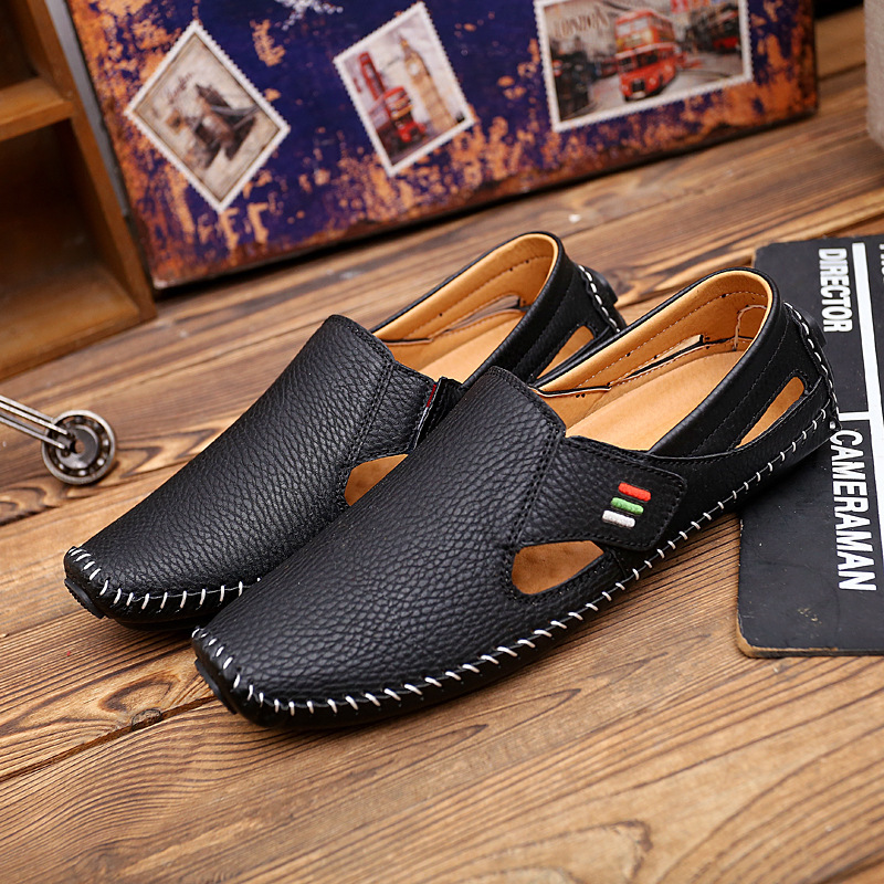 

Summer Genuine Leather Men Loafers Brand Fashion Breathable Casual Shoes Men Hook&loop Driving Boats Men Shoes Flats Moccasins