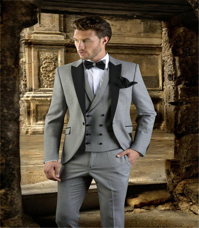 

Grey Men Suit Slim Fit Jacket With Black Tuxedo Custom Made Blazer Wedding Groom Suits 2020 (Blazer+Pants+Vest, Brown