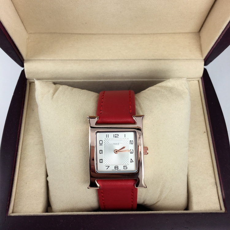 

2021 High quality Top model Fashion Lady wristwatch Casual style red Orange leather women watch rose gold Stainless Steel Clock Brand Luxury female Gifts free box