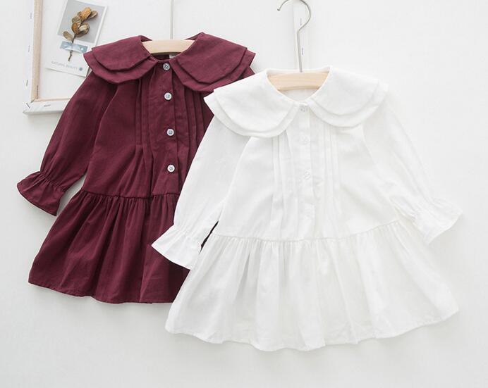 

INS Baby girl Clothing Dress Spring Fall kids Solid Color kids two Layers Pet Pan Collar Long Sleeve Girl Elegant Princess dress, As picture