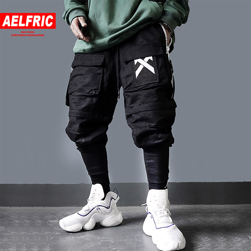 

AELFRIC Detachable Multi Pockets Cargo Pants Mens 2019 Harajuku Hip Hop Streetwear Joggers Man Elastic Waist Sweatpants Techwear T200104, Black