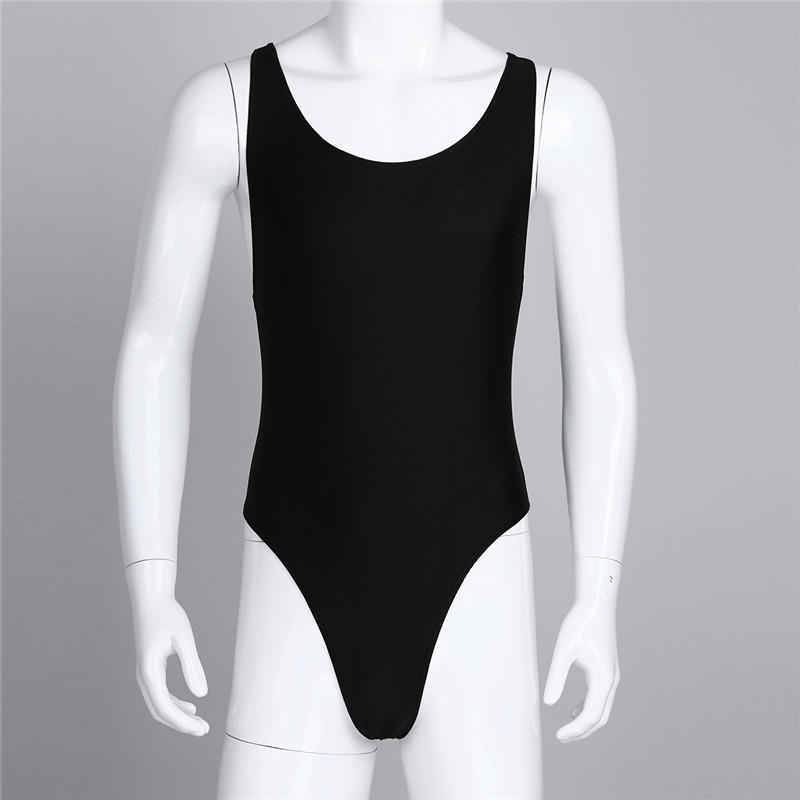 

MSemis Men One-piece High Cut Bodysuit Leotard Singlet Underwear Sleeveless Bodysuit com bojo Thong Leotard with Bulge Pouch New, Black