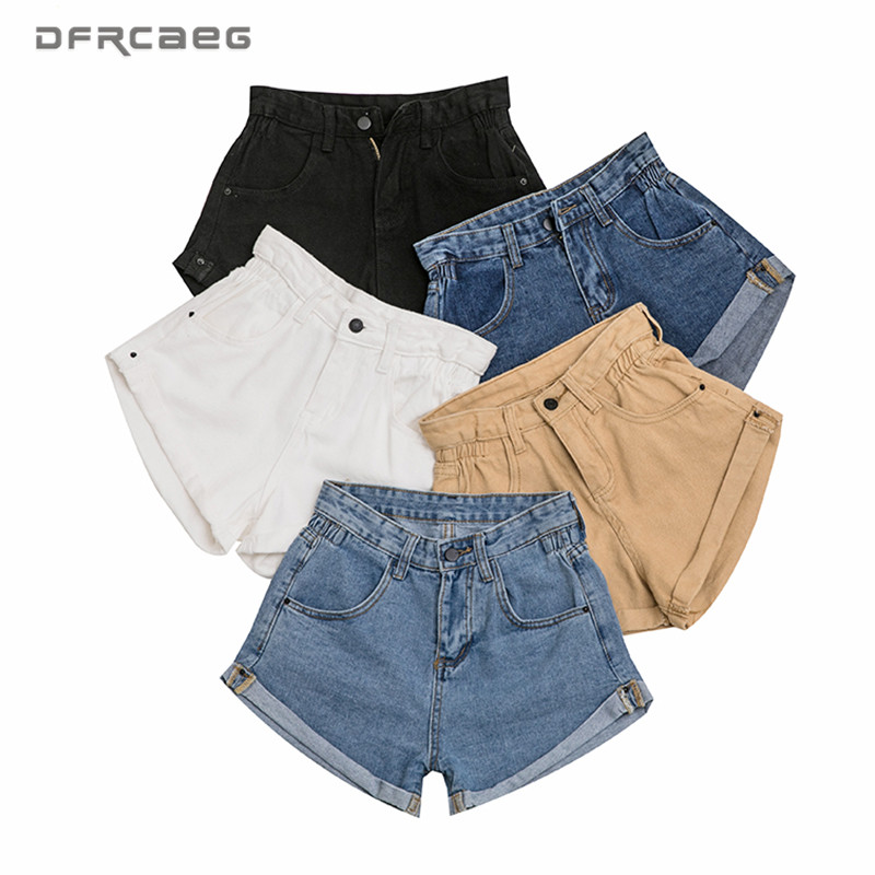 

11 Candy Colors Crimping Women' Denim Shorts 2020 Streetwear High Waist Wide Leg Summer Jean Short Feminino Khaki, Black