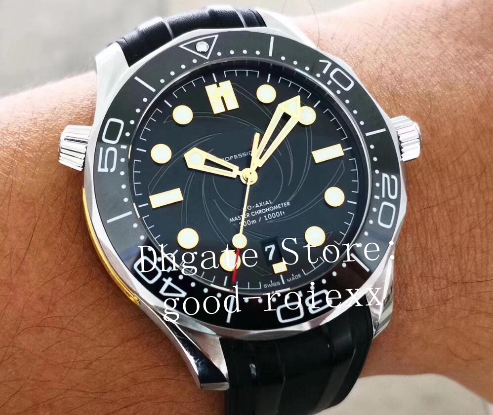 

42mm Men's VSF Factory Automatic Cal.8800 Axial Watch Men Dive 300M 50 Years Anniversary Watches Ceramic Bezel Ocean 007 James Bond Rubber Wristwatches, Black