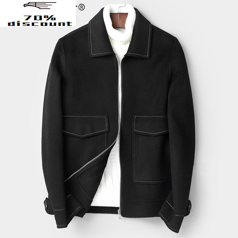 

Spring Autumn Wool Coat Men Fashion Short Handmade Man Jacket Double-sided Woolen Mens Overcoat Coats 82Z8802 KJ2252, Black