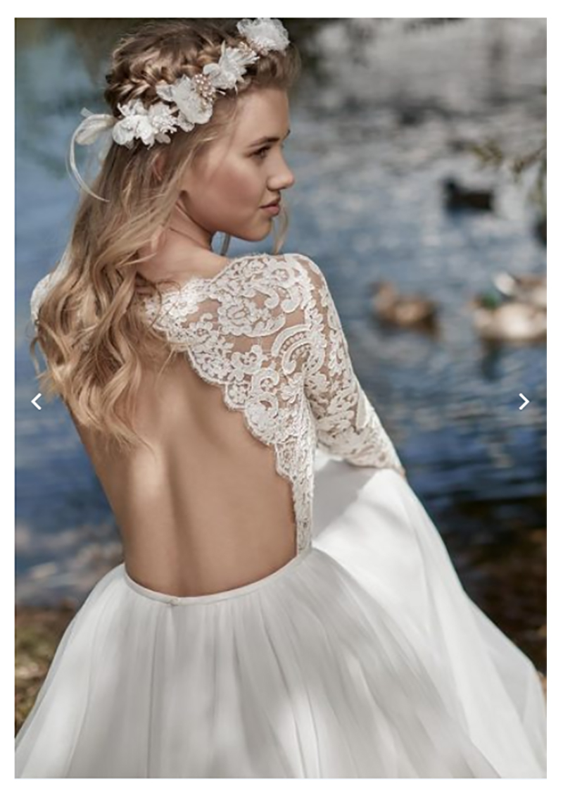 

Long Sleeves Wedding Dress Robe de mariee Vintage Lace Top New Bridal Chiffon Gowns, White