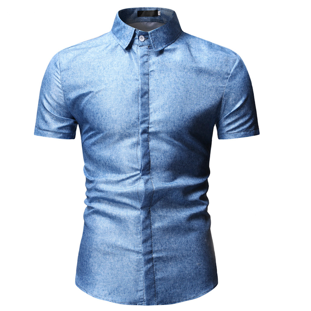 

Men's Summer Fashion Casual Comfort Solid Color Lapel Short Sleeve Top Blouse, Gray