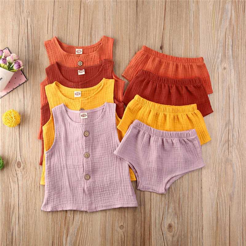 

2020 Infant Summer Clothing 0-24M Kids Baby Girls Boys Cotton and 2PCs Set Outfits Sleeveless Tops Vest PP Shorts, Orange