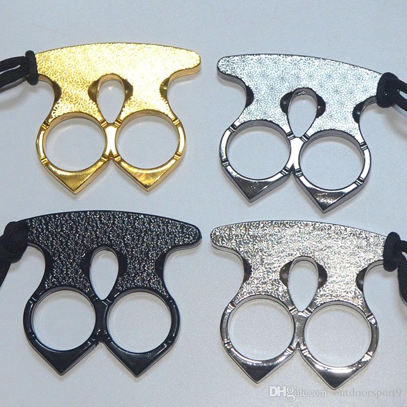 5PCS 4Colors EDC thick Brass Knuckle Duster Alloy Key Chain Double Fingers Protective Gears Self Defense Survival camping equipment-image-534859807