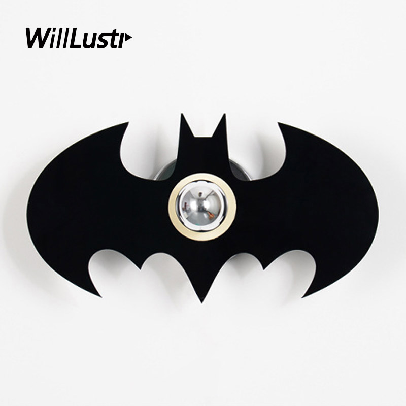 

Creative Batman Wall Lamp Acrylic Bat Metal Sconce Hotel Restaurant Corridor Nursery Kindergarten Kids Room Cartoon Shadow Light