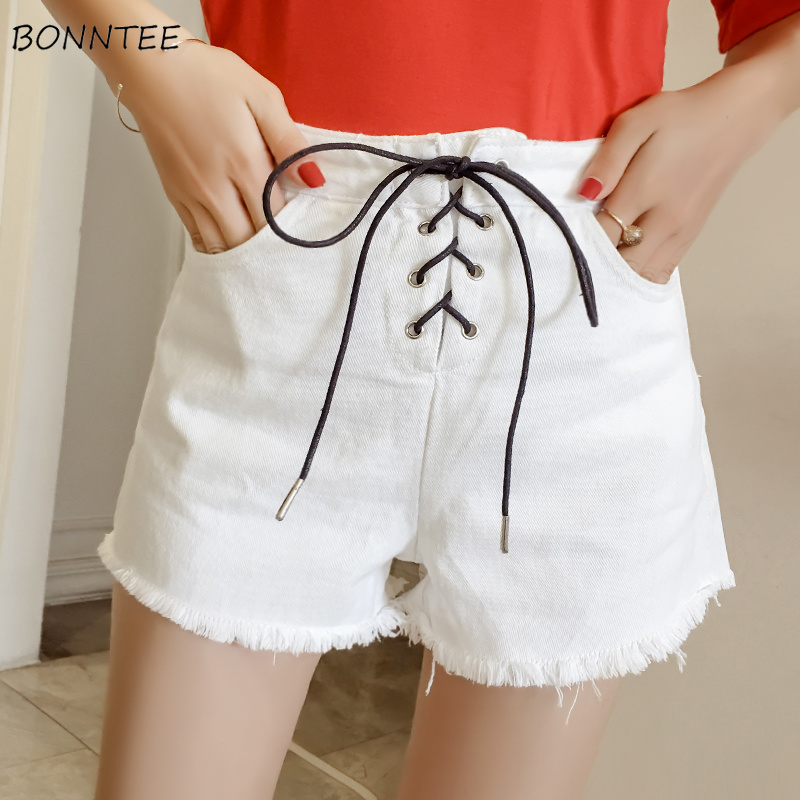 

Shorts Women All-match White Drawstring Pockets Womens Trendy Summer Breathable Korean Style Outdoor Ladies Loose High Waist New