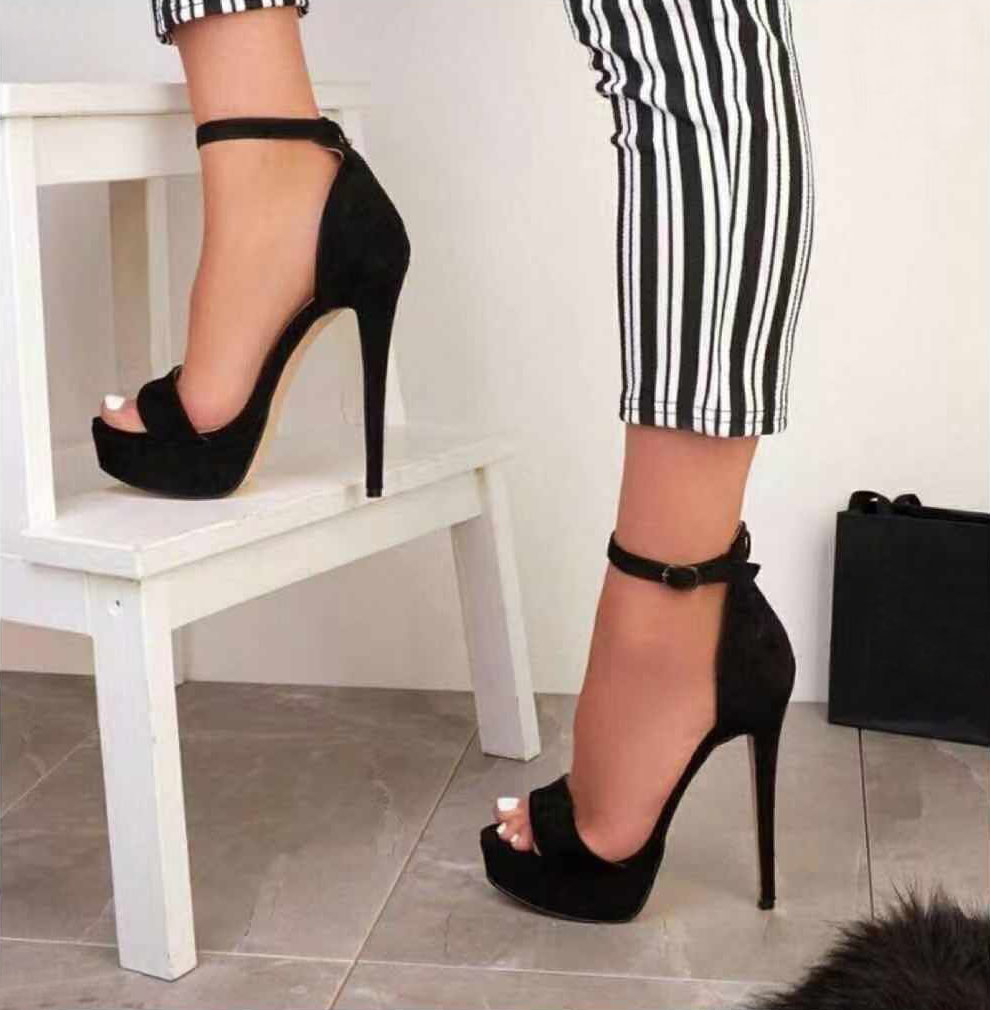 

Hot Sale-size 35 to 42 14cm trendy ankle strap high heel gladiator women sandals ladies designer shoes come with box, Black come with box