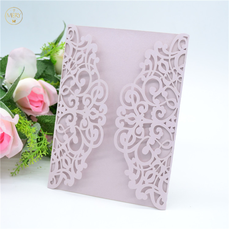 

Gatefold lavender laser cut wedding invitation cards