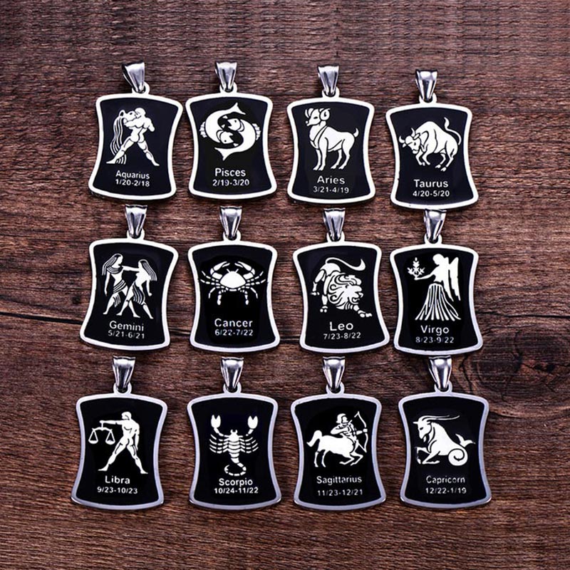

Pendant Necklaces ZFVB Men Aquarius Pisces 12 Constellations Stainless Steel Aries Taurus Gemini Cancer Leo Virgo Libra Scorpio Necklace