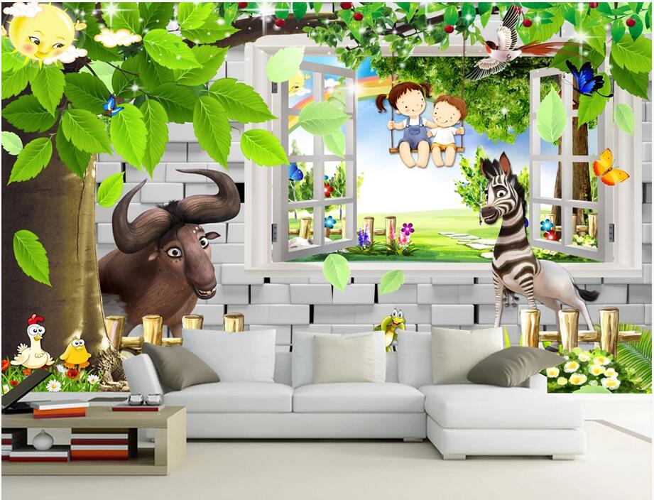 

3d wallpaper stickers custom photo Animal Paradise Space 3D Cartoon Children's Room Kid Room Mural sticker wall paper for kids room, Non-woven wallpaper