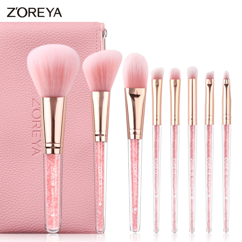 

8PCS Pink Crystal Makeup Brushes Foundation Concealer Blusher Make Up Brush Set Super Soft Synthetic Hair Cosmetic Tools