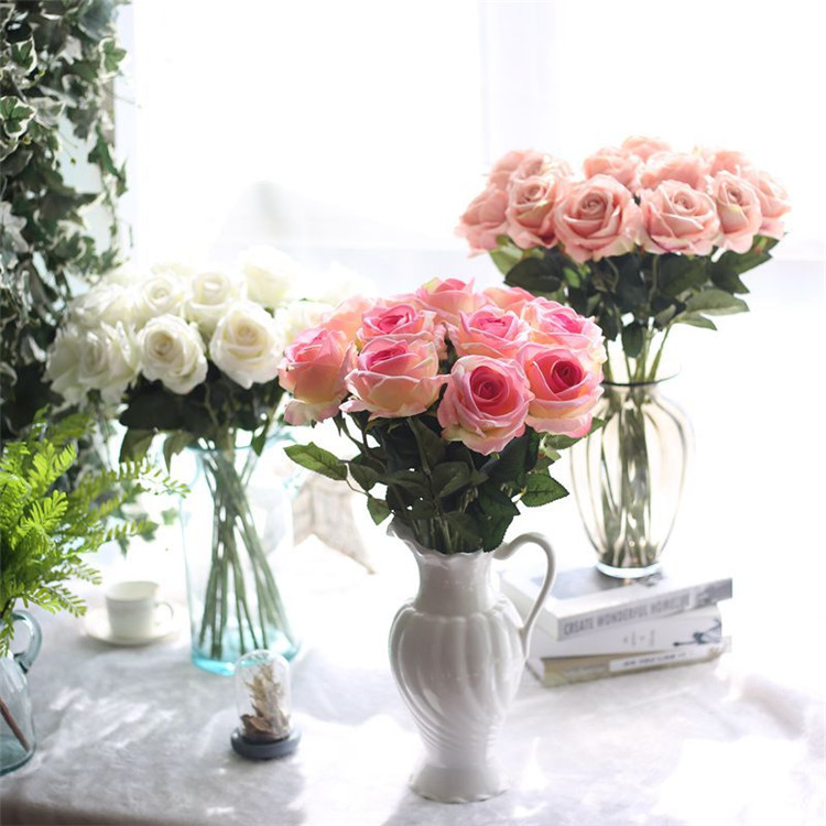 

10pcs/lot wedding decorations Real touch material Artificial Flowers Rose Bouquet Home Party Decoration Fake Silk single stem Flowers Floral