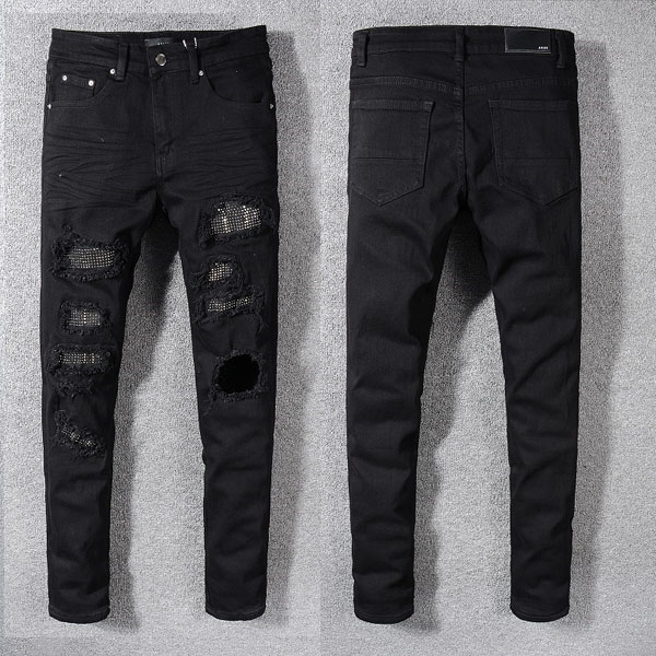 

Fashion Men's Jeans Runway Slim Racer Biker Jeans #1155 Hiphop Skinny Men Denim Ripped Joggers Pants Male Wrinkle Jean Trousers, Photo color