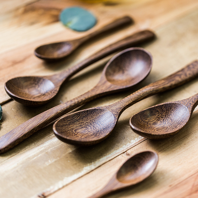 

Japanese style wooden spoon honey coffee stir children wenge wood cutlery uncoated flatware small dessert spoon set bulk