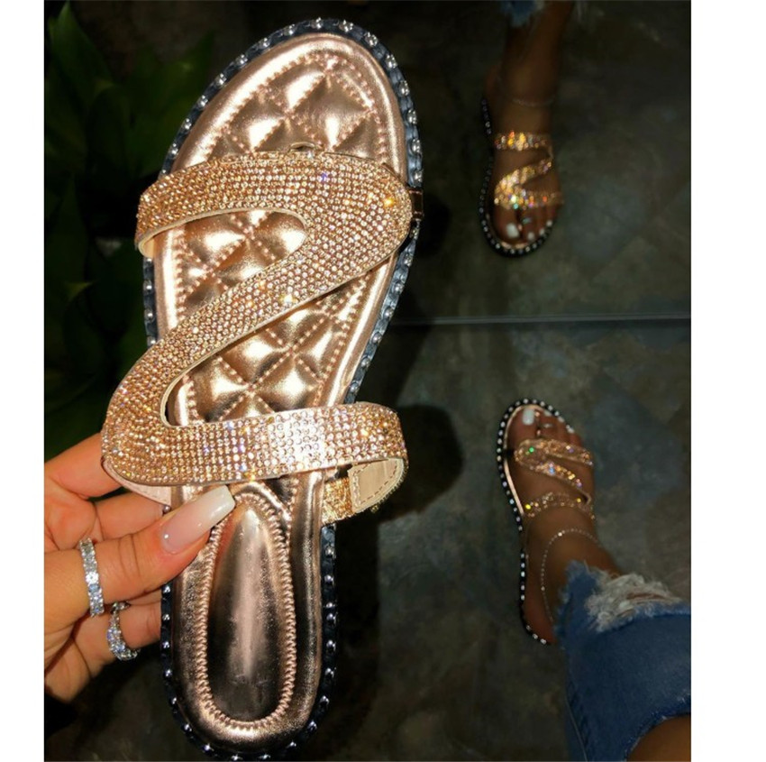 

2020 Women's Sandals Shoes Casual Outside Slippers Stick The Rhinestone Flat Buckle Slippers PH-CFY20050914, Black