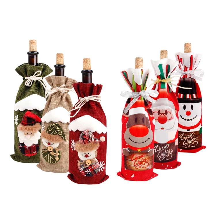 

Christmas Wine Bottle Cover Snowman Stocking Christmas Gift Bags Xmas Sack Packing Navidad Presents Chrismas New Year 2020 wholesale