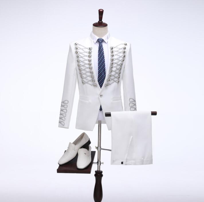 

Singer men suit set with pants mens wedding suits Multi-breasted stage slim formal dress men' groom suit white Costumes