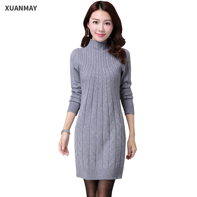 

2019 winter Long section knit Turtleneck Sweater Primer shirt Women Autumn Slim was thin Black elastic Woman knitting Cardigan, Beige