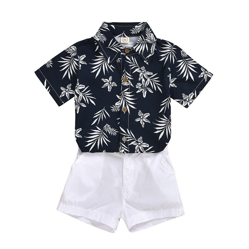 

2020 Summer Clothing 2PCS Set Toddler Kid Baby Boy Leaf Print Tops T-shirt+Shorts Pants Outfits Short Sleeve Clothes 1-5T, As pic