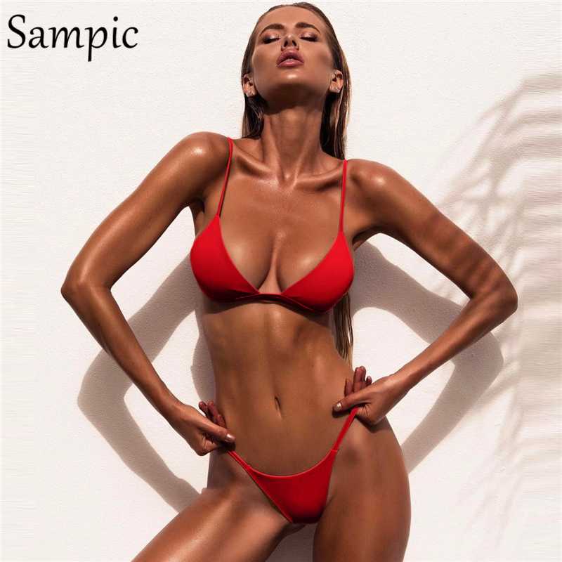 

Sampic sexy bathing suit women swimsuit brazilian push up swimwear tops thong bikini biquini mujer summer white black red 2020