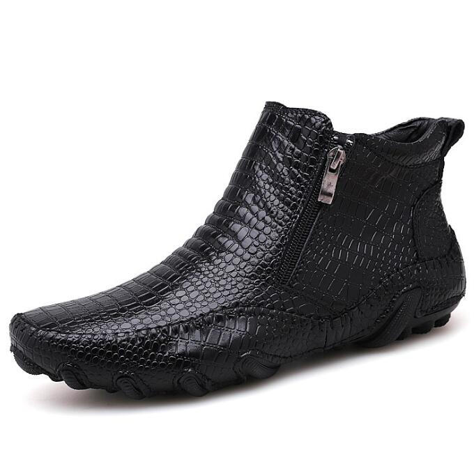 

Designer Retro Shoe Crocodile Style Men Genuine Leather Boots Spring Winter Shoes Waterproof Snow Boots Top Shoe, Black